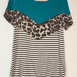 Women’s Firefly‎ Finds Teal and Leopard Print Short Sleeve Top